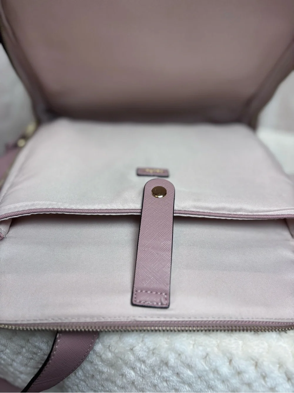 Cal Pak Kaya Faux Leather Lap Top Back Pack in Blush Color Gold Tone Hardware